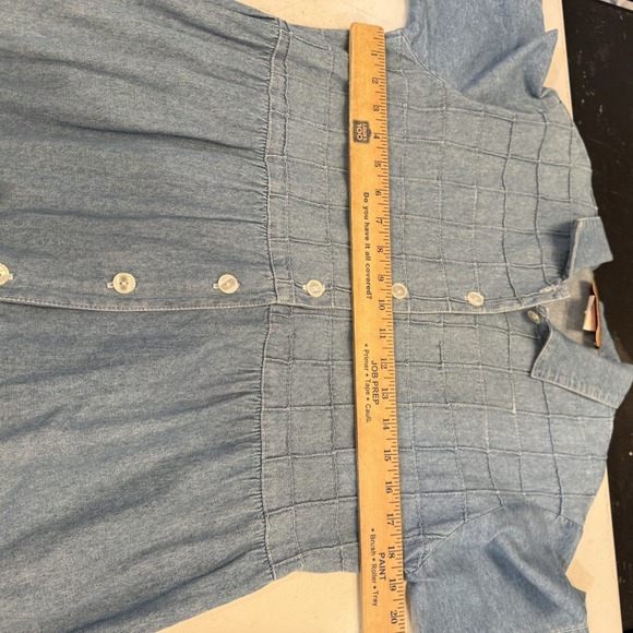 Vintage  Studio Ease Women's Sz S Denim Maxi Dress Buttons Gathered Waist - Picture 8 of 12